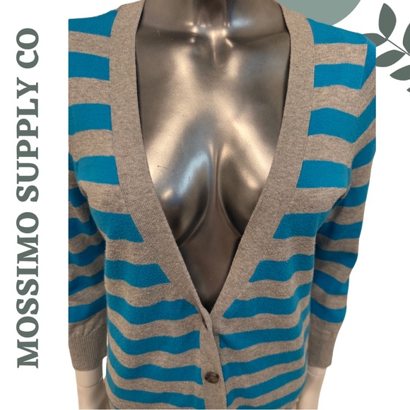Mossimo Striped Cardigan Sweater Blue Grey Cotton Medium - Picture 6 of 8